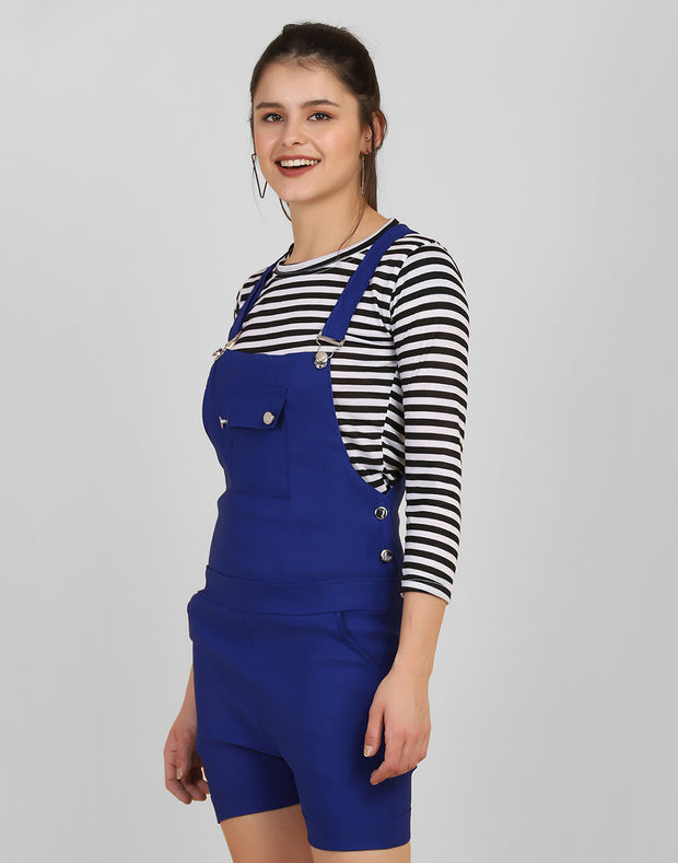 Blue Striped Short Dungaree Dress with Top-2564