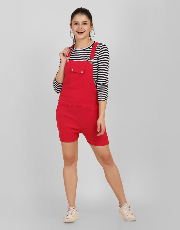 Pink Striped Short Dungaree Dress with Top-2562