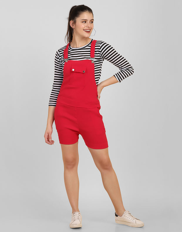 Pink Striped Short Dungaree Dress with Top-2562