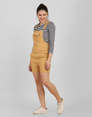 Beige Striped Short Dungaree Dress with Top-2561