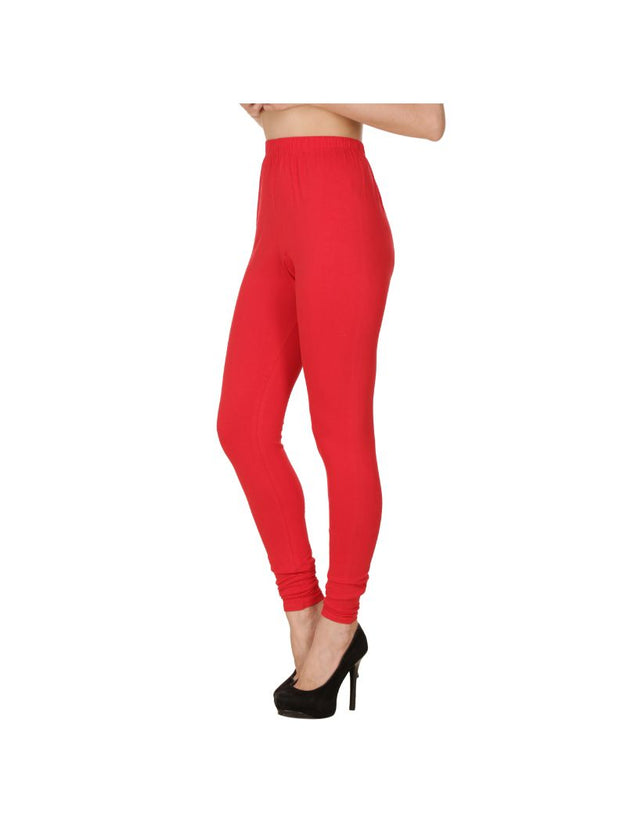 Red Plain Full Length Cotton Churidar Legging-Red