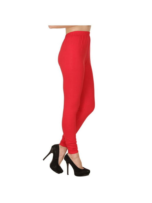 Red Plain Full Length Cotton Churidar Legging-Red