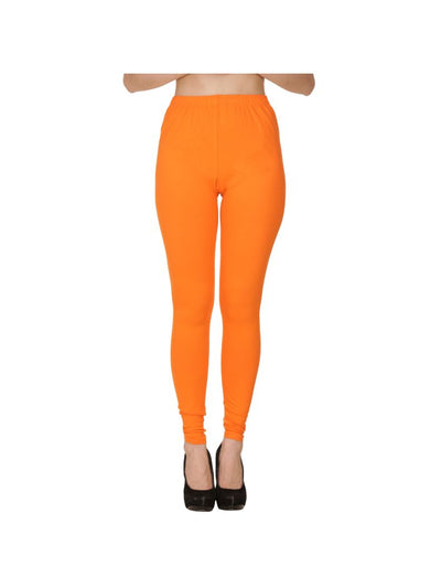 Orange Plain Full Length Cotton Churidar Legging-Orange