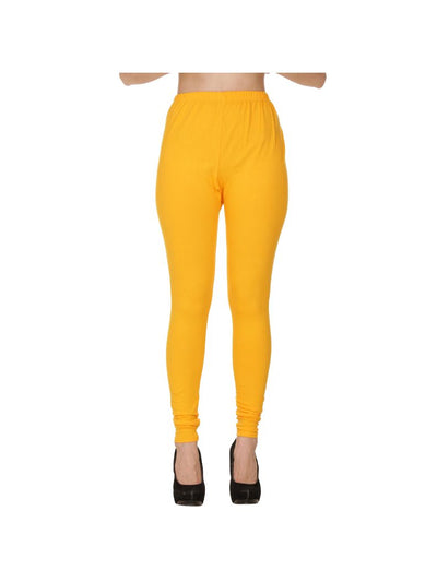 Yellow Plain Full Length Cotton Churidar Legging-Yellow