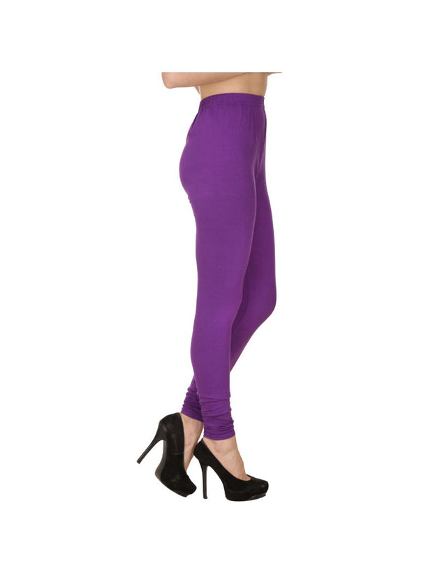 Purple Plain Full Length Cotton Churidar Legging-Purple