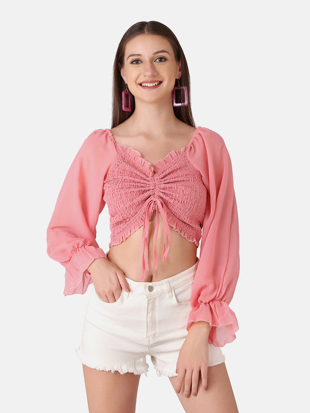 Georgette Smocked Women cropped top-2818-2819