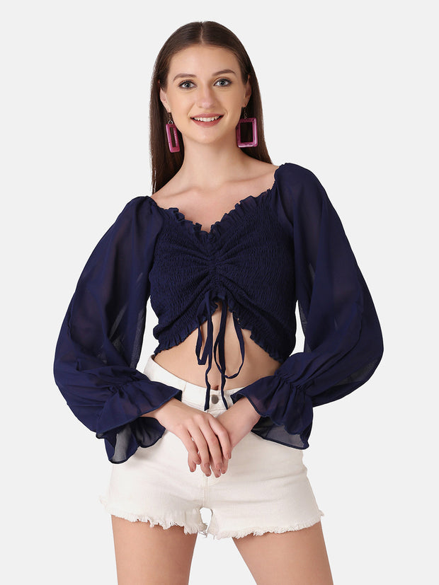 Georgette Smocked Women cropped top-2796-2819