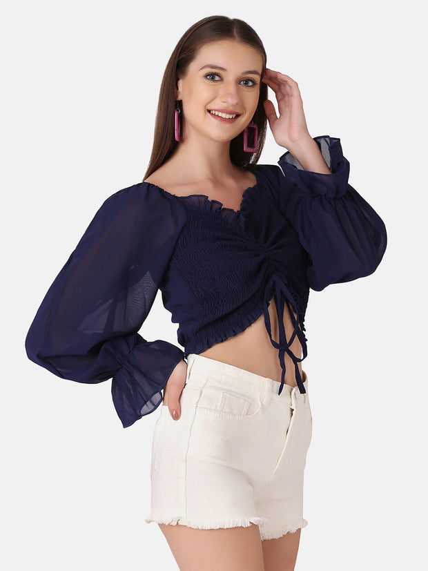 Georgette Smocked Women cropped top-2796-2819