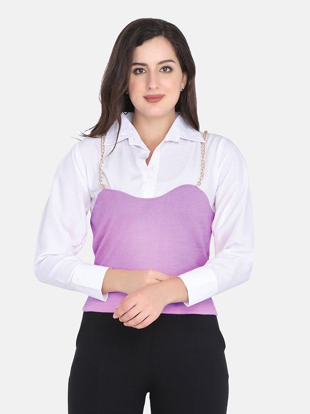Cotton Rib Shirt Style Women Top-2825-2826