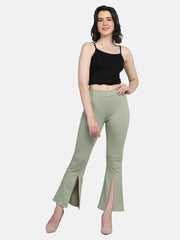 Lycra Full Length Front Slit Women Trouser Pant-2954-2957