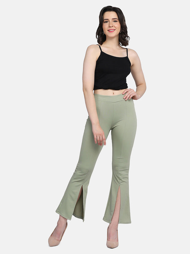 Lycra Full Length Front Slit Women Trouser Pant-2955-2957