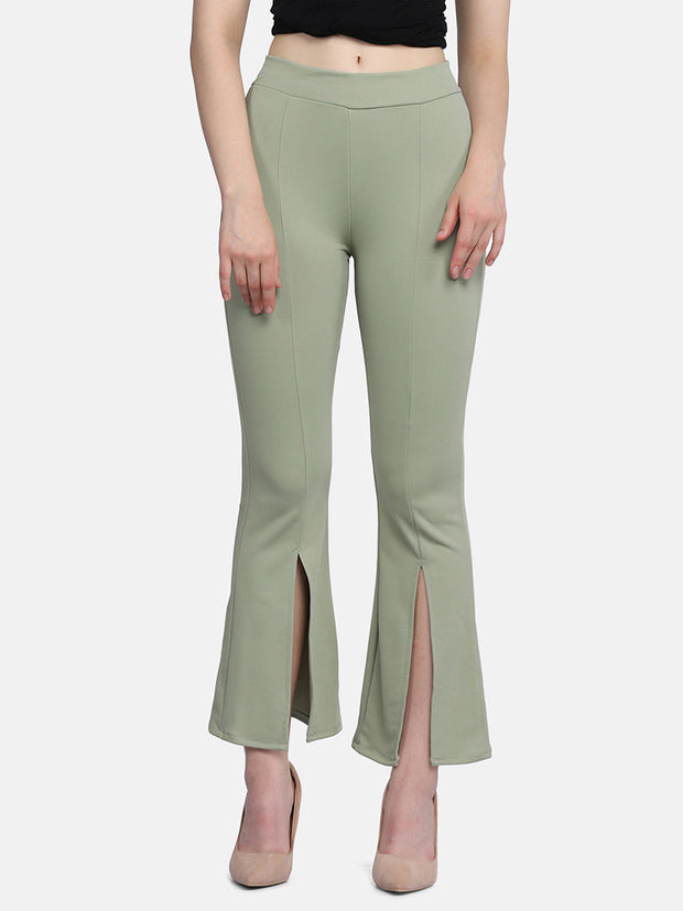 Lycra Full Length Front Slit Women Trouser Pant-2956-2957