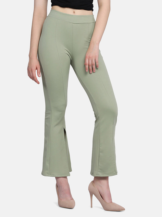 Lycra Full Length Front Slit Women Trouser Pant-2954-2957