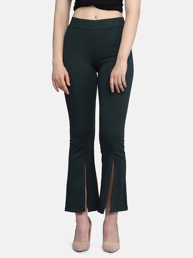 Lycra Full Length Front Slit Women Trouser Pant-2956-2957