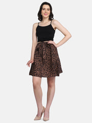 Brown Crepe Printed Women Mini Skirt-2944
