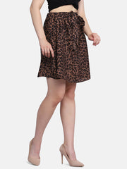 Brown Crepe Printed Women Mini Skirt-2944