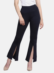 Lycra Full Length Front Slit Women Trouser Pant-2956-2957