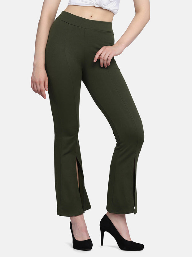 Lycra Full Length Front Slit Women Trouser Pant-2953-2957