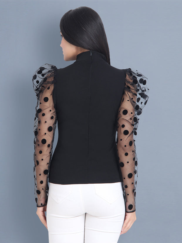 Elegant net top with polka dot