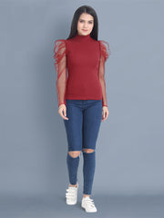 Maroon Carrera Solid Net Top-2451