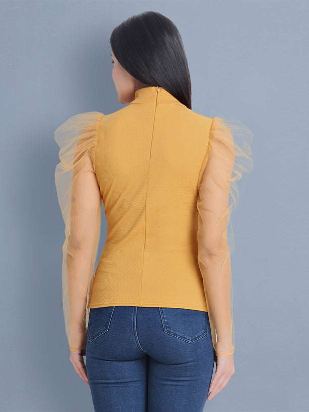 Mustard Carrera Solid Net Top-2452