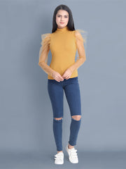 Mustard Carrera Solid Net Top-2452