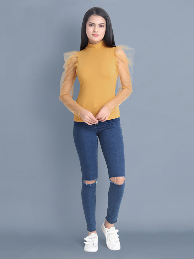 Mustard Carrera Solid Net Top-2452