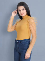 Mustard Carrera Solid Net Top-2452