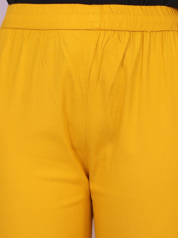 Yellow Cotton Stretch Legging with Lace Detail-2647