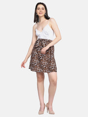 Brown Crepe Printed Women Mini Skirt-2943