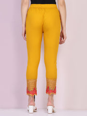 Yellow Cotton Stretch Legging with Lace Detail-2647