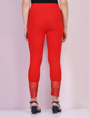 Red Cotton Stretch Legging with Lace Detail-2651