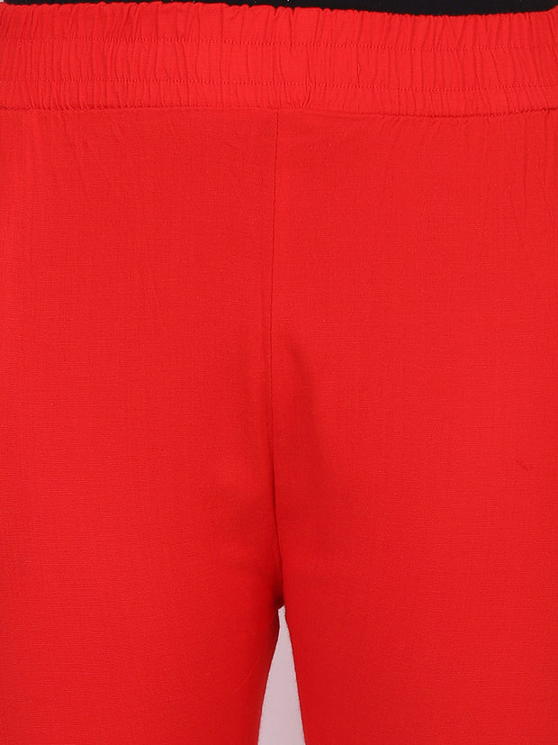 Red Cotton Stretch Legging with Lace Detail-2651