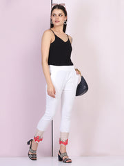 White Cotton Stretch Legging with Lace Detail-2652