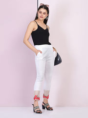 White Cotton Stretch Legging with Lace Detail-2652