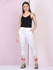 White Cotton Stretch Legging with Lace Detail-2652