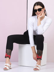 Black Cotton Stretch Legging with Lace Detail-2648