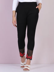 Black Cotton Stretch Legging with Lace Detail-2648