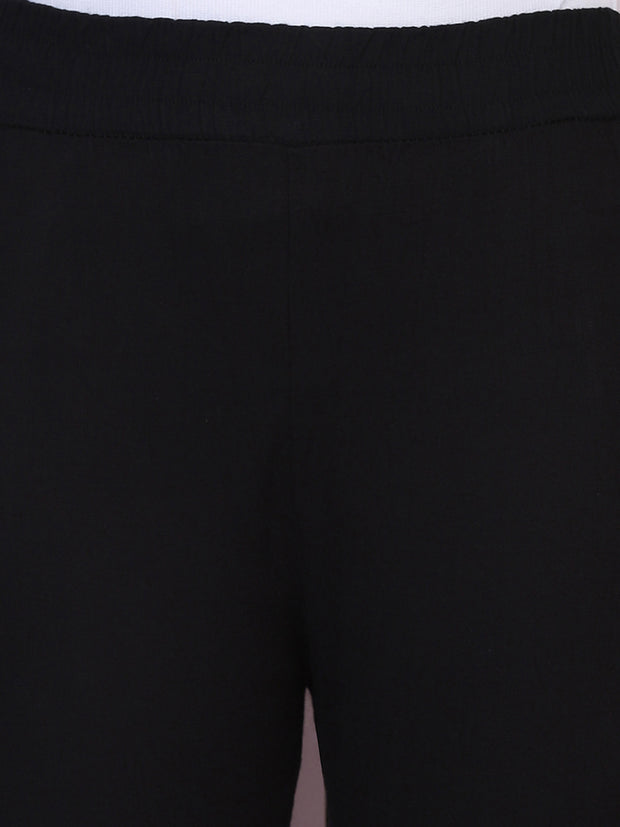 Black Cotton Stretch Legging with Lace Detail-2648