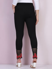 Black Cotton Stretch Legging with Lace Detail-2648