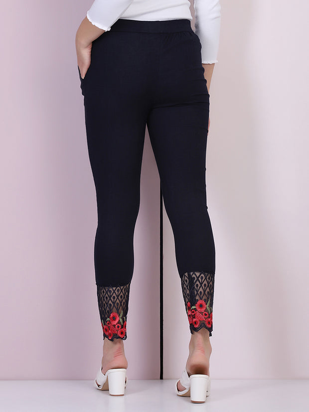 Navy Cotton Stretch Legging with Lace Detail-2650