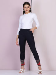 Navy Cotton Stretch Legging with Lace Detail-2650