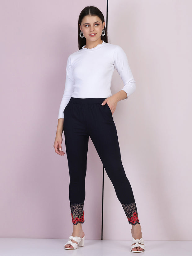 Navy Cotton Stretch Legging with Lace Detail-2650