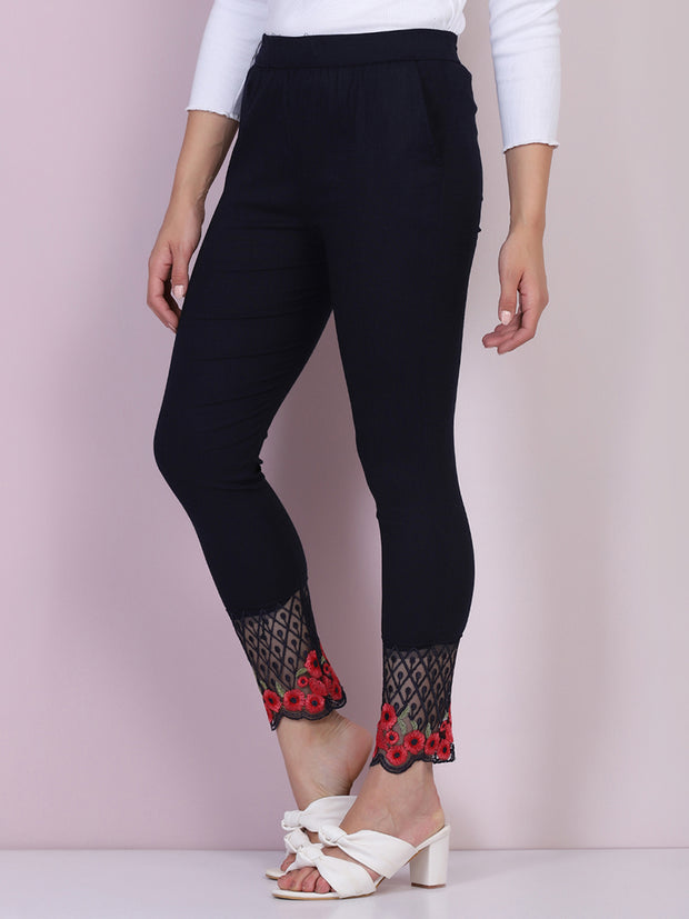 Navy Cotton Stretch Legging with Lace Detail-2650
