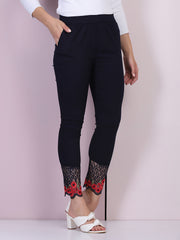 Navy Cotton Stretch Legging with Lace Detail-2650