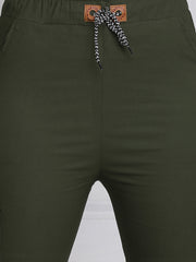 Dark Green Twill Lycra Women Cargo Pant-2784