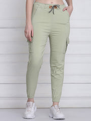 Light Green Twill Lycra Women Cargo Pant-2786