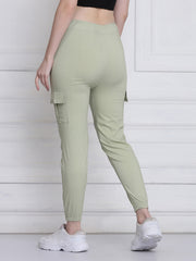 Light Green Twill Lycra Women Cargo Pant-2786