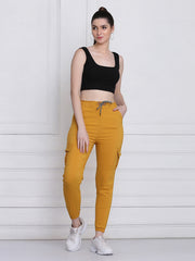 Yellow Twill Lycra Women Cargo Pant-2787