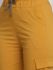 Yellow Twill Lycra Women Cargo Pant-2787